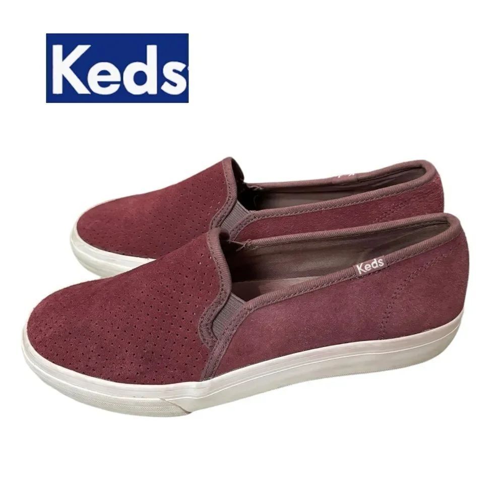 KEDS Women's Burgundy Suede Perforated Slip-on Sneakers 7.5
